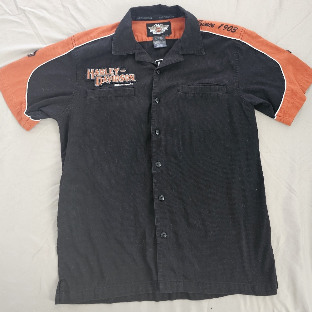 Harley-Davidson Men's Black and Orange Casual Shirt